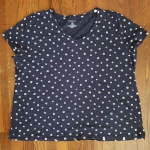 Sonoma Size 1X Womens 100% Cotton T-Shirt Navy Polka Dot Light Boxy Summer Top